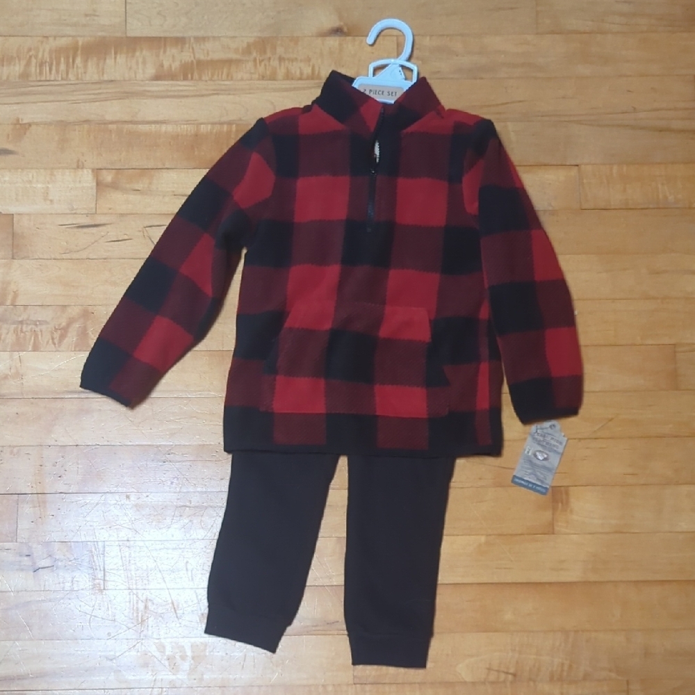 Red and Black Plaid Pullover with Pants Set